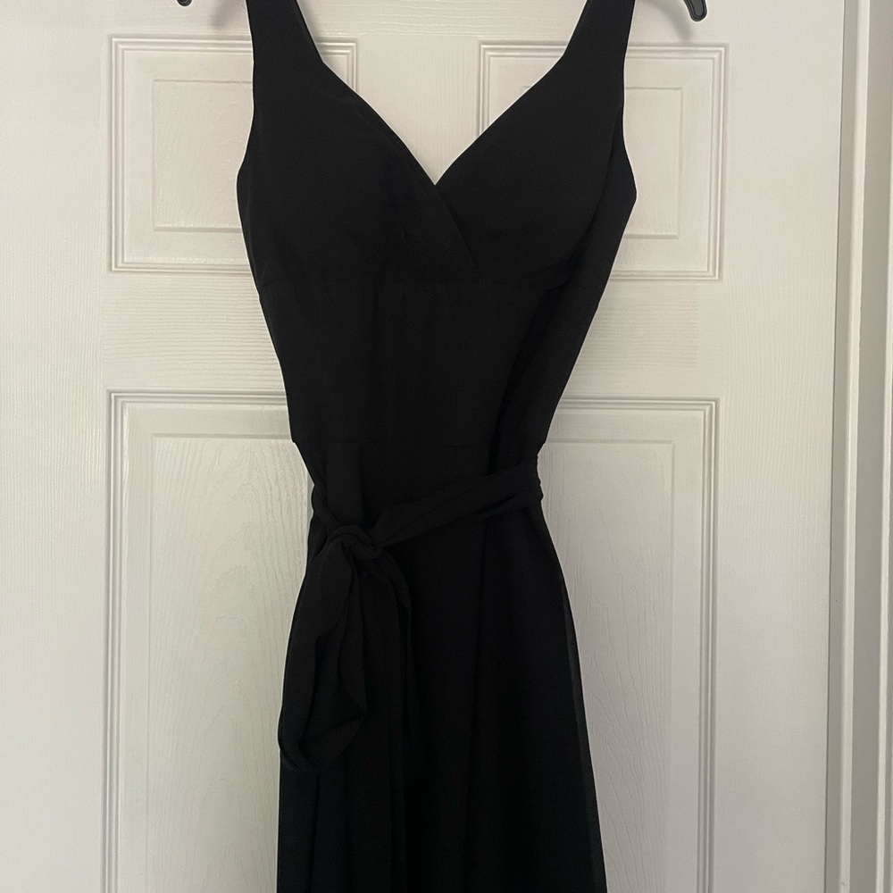 Azazie Black Midi Dress with Tie Waist